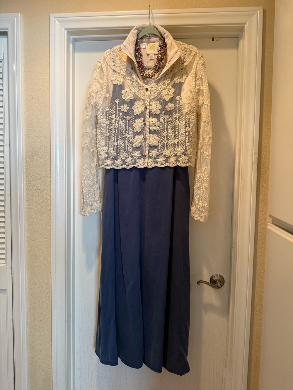 Kut from the Kloth Maxi Dress V-Neck Spaghetti Strap. Separate crochet jacketNWT